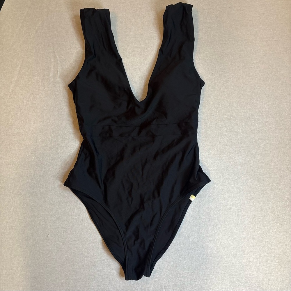 summersalt The Ruched Backflip Black Deep V One-Piece Swimsuit Size 4 - Picture 2 of 6